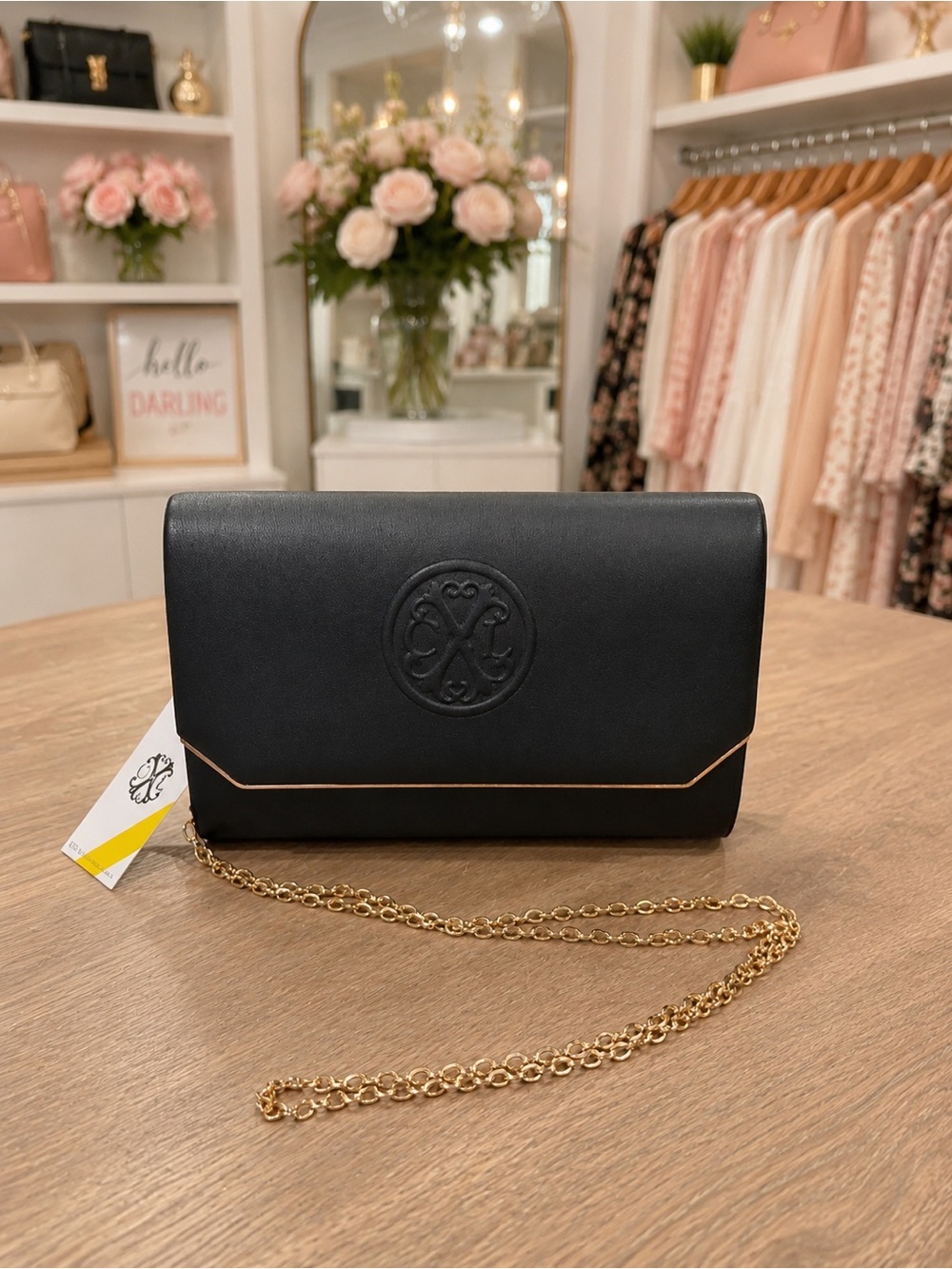 CXL Christian Lacroix Madison Black Clutch Crossbody Gold Chain NWT